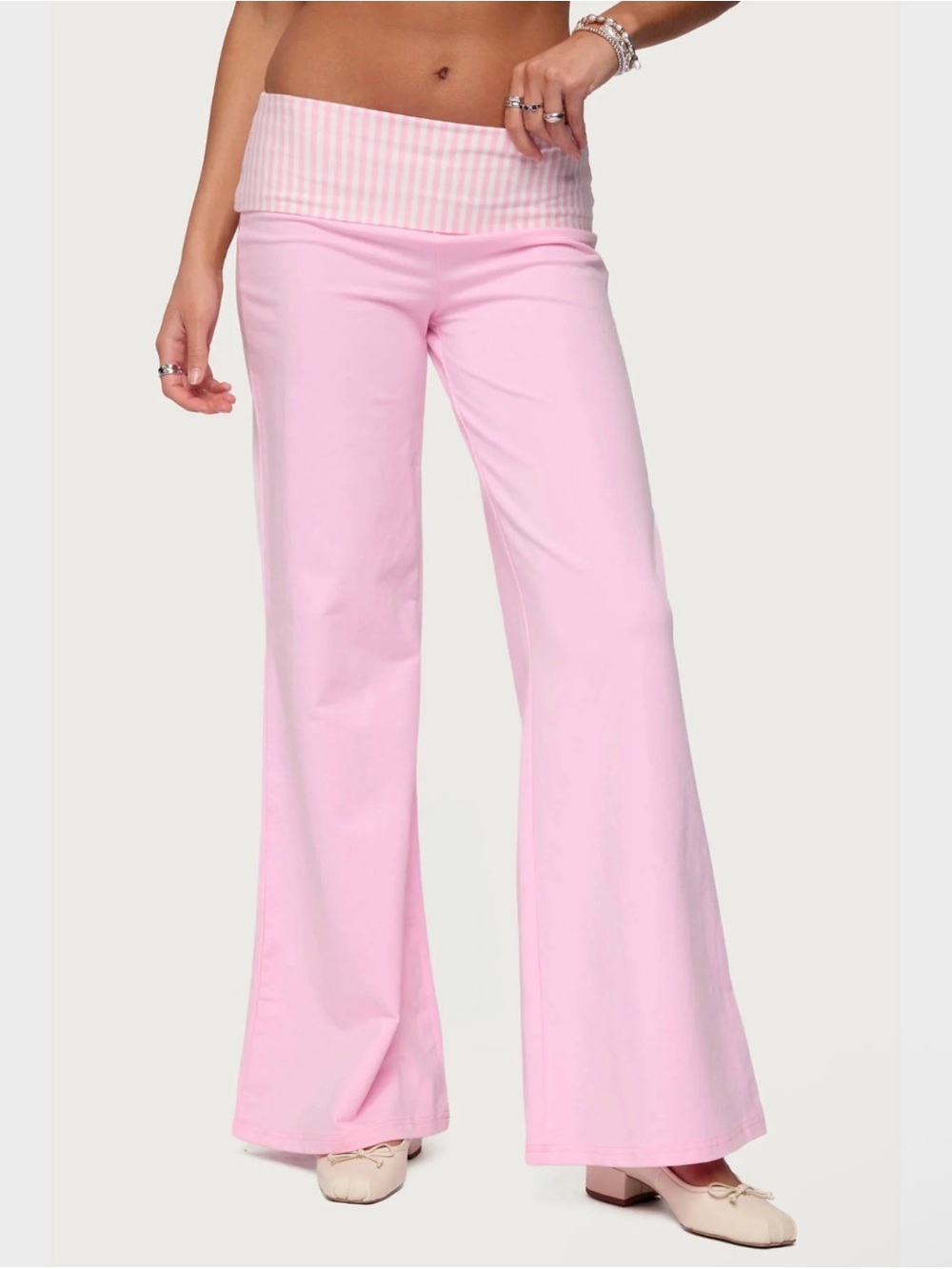 NEW Edikted Meshey Striped Foldover Pants Size Small